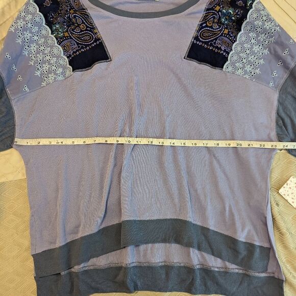 𝅺free people feeling it cornflower combo lightweight patchwork top sz m nwt - Picture 5 of 6